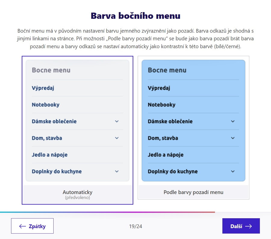 Barva bočního menu