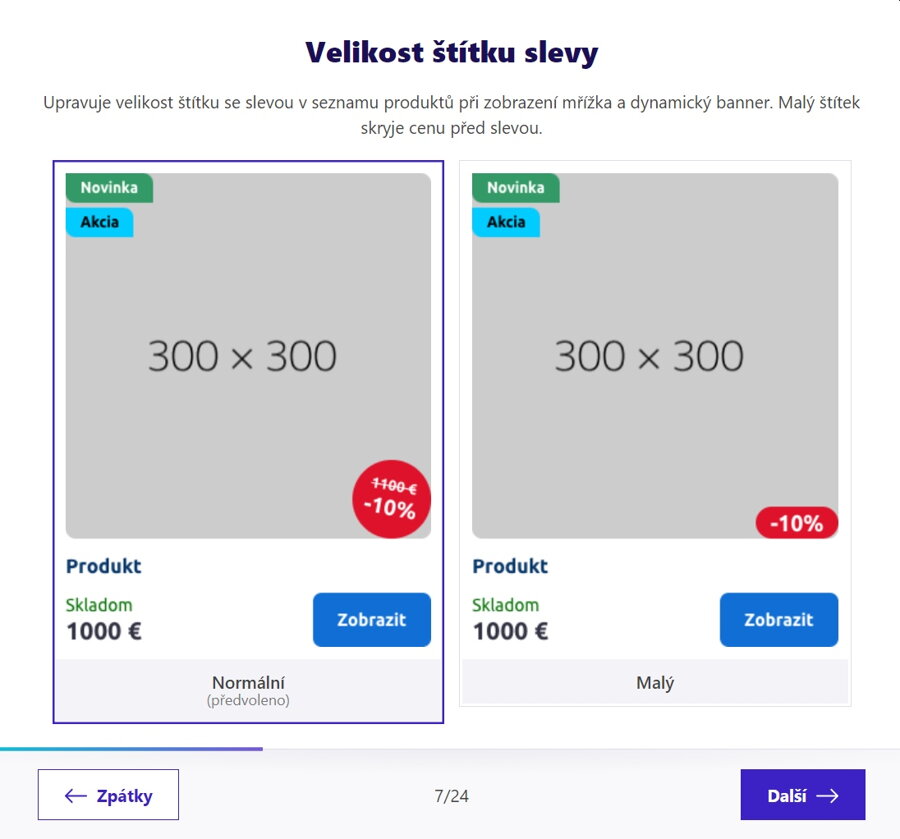 Velikost štítku slevy v design konfigurátoru šablony Verona  | ByznysWeb.cz