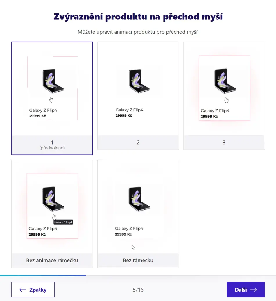  Animace v šabloně Barcelona od ByznysWebu - Zvýraznění produktu po pohybu myší