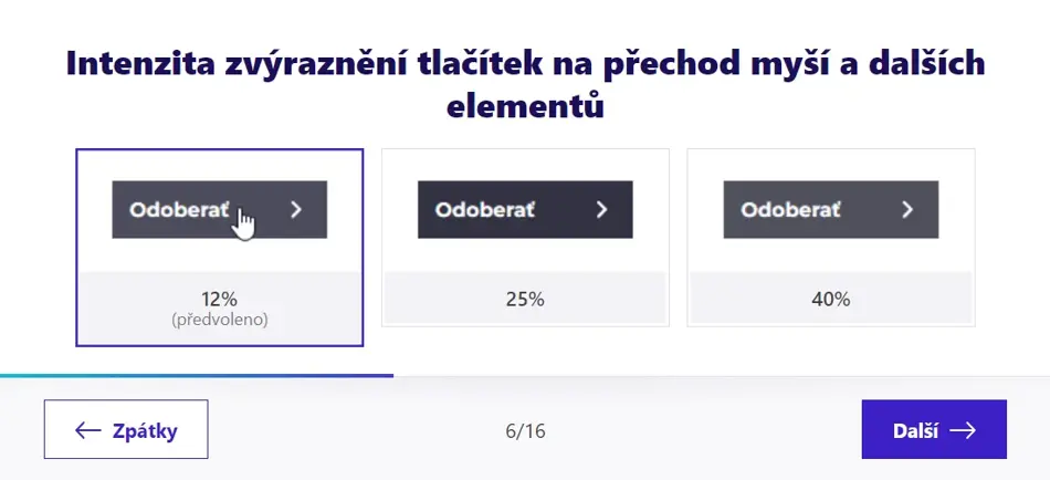 Intenzita zvýraznění tlačítek na přecho myší a dalších elementů