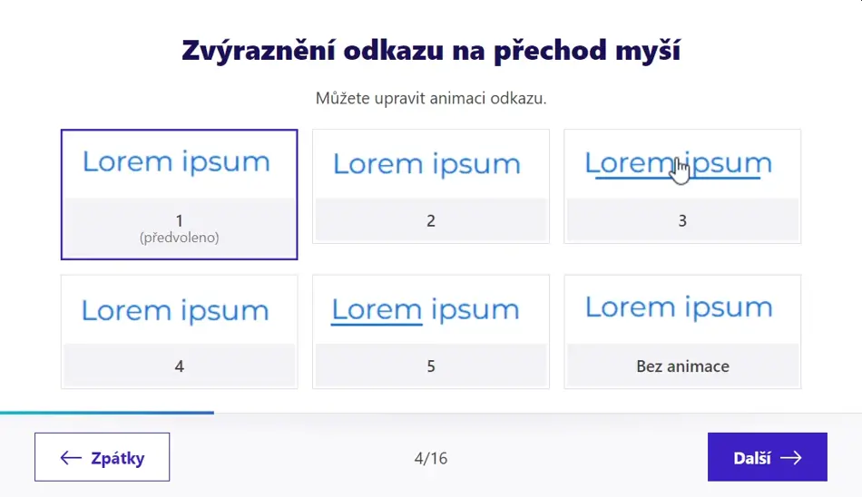 Animace v šabloně Barcelona od ByznysWebu - Zvýraznění odkazu po pohybu myší