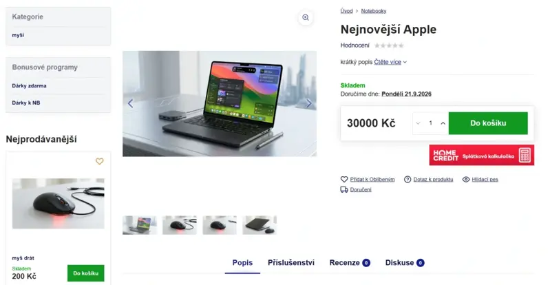 Produktová stránka s bočním sloupcem