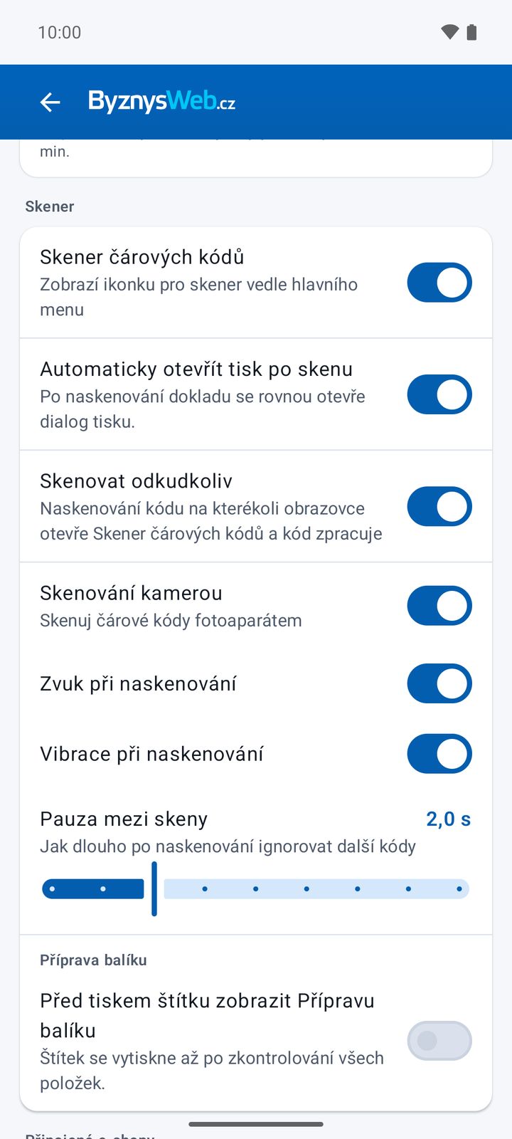 Nastavení skeneru