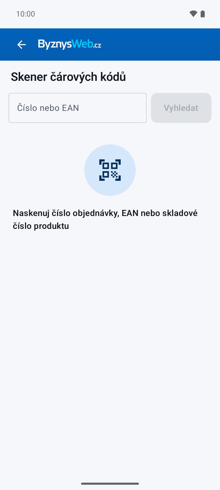 Obrazovka skeneru – čeká na sken nebo ruční zadání