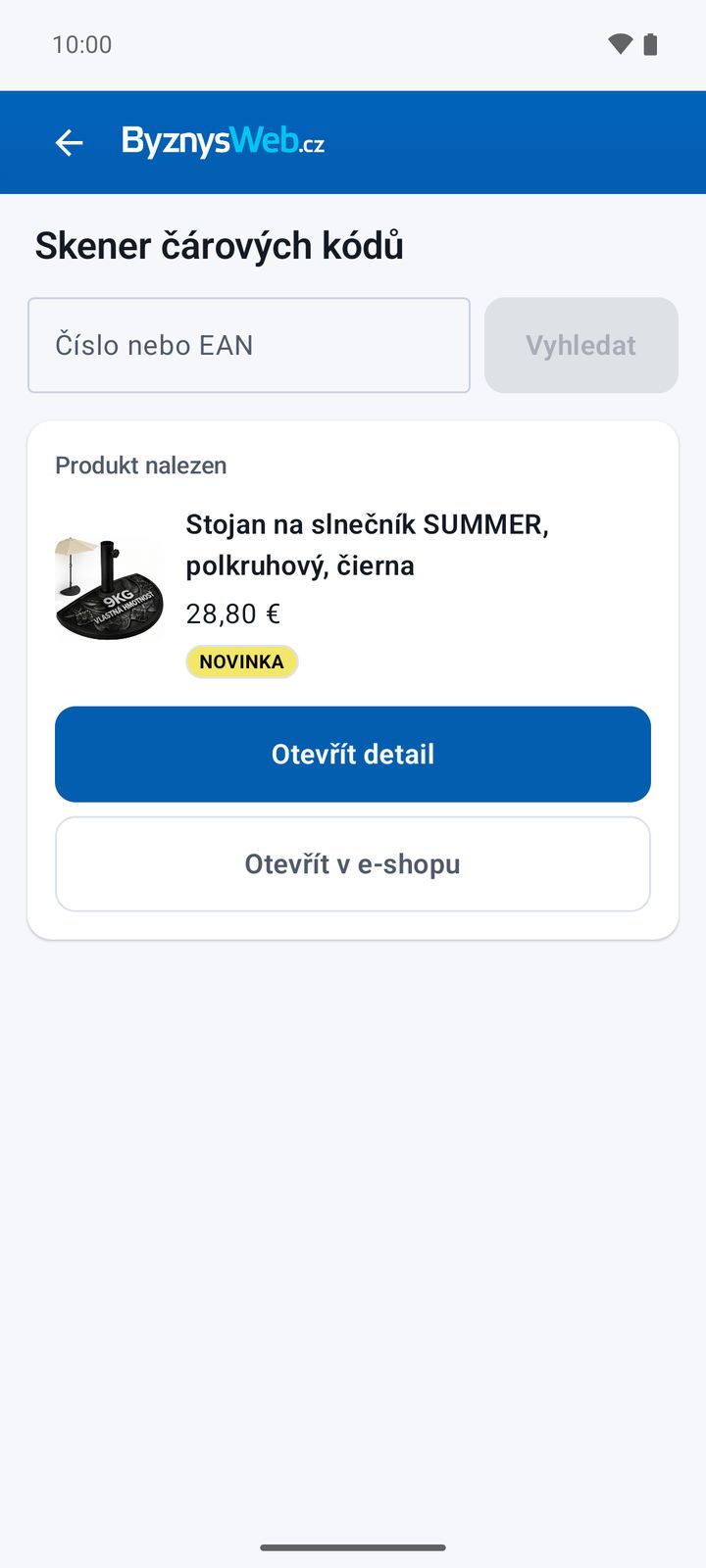 Nalezený produkt s odkazem na detail a na e-shop