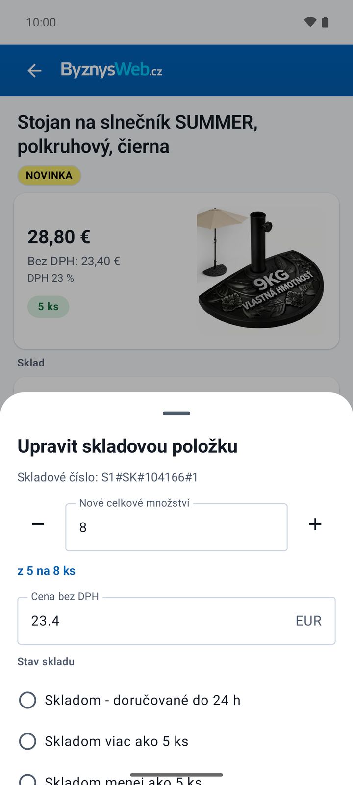 Úprava skladové položky hned po naskenování EAN