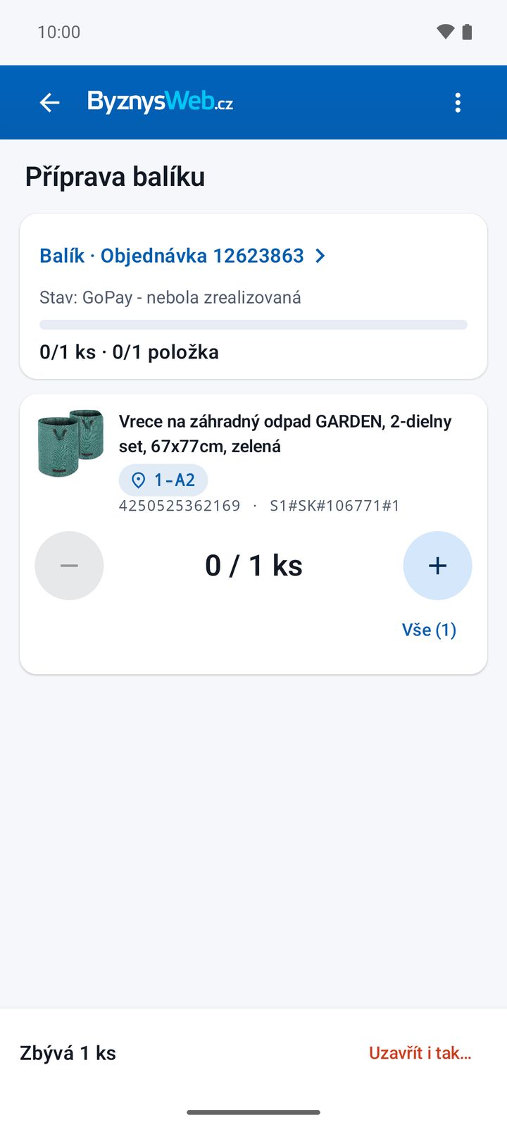 Produkt s pozicí ve skladu „1-A2“