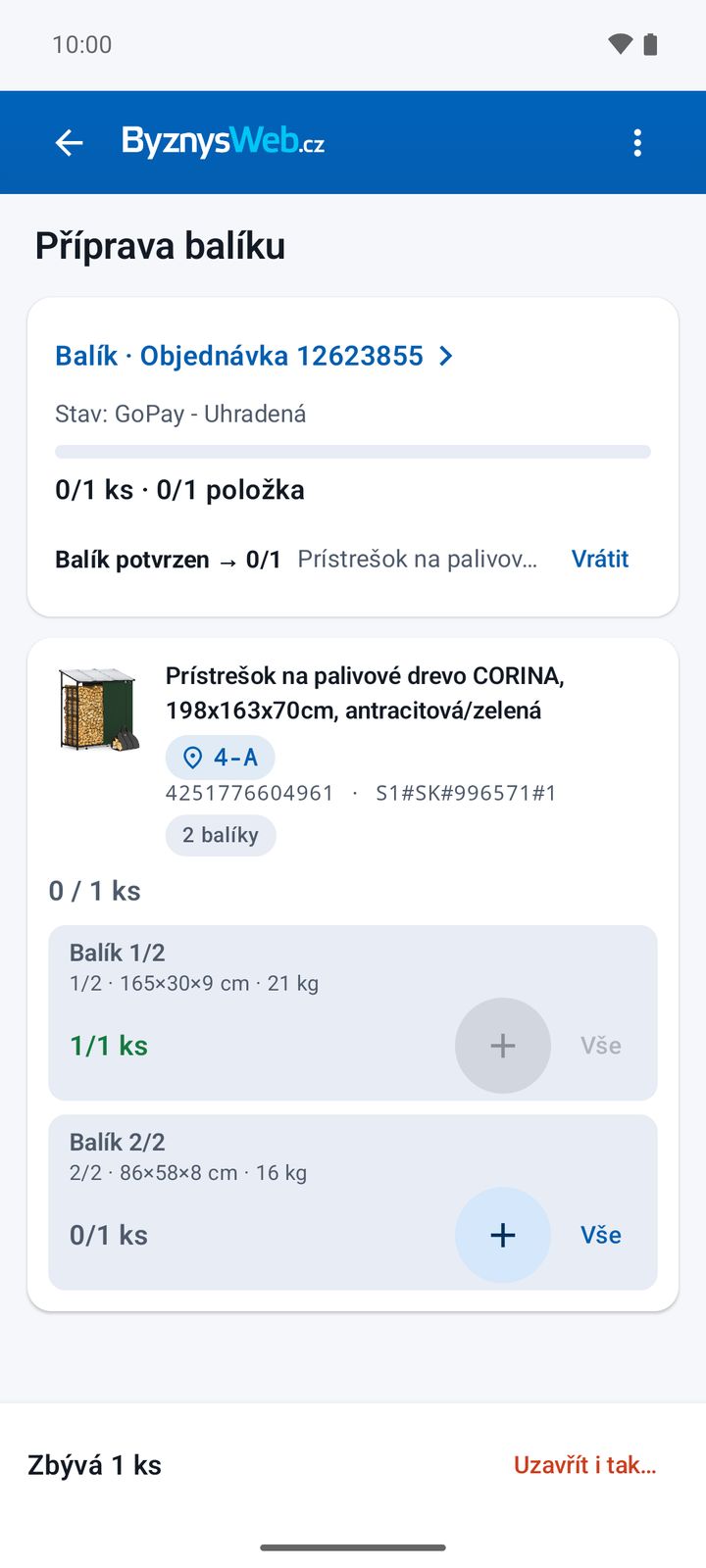 Produkt ve dvou baleních – první balík potvrzen