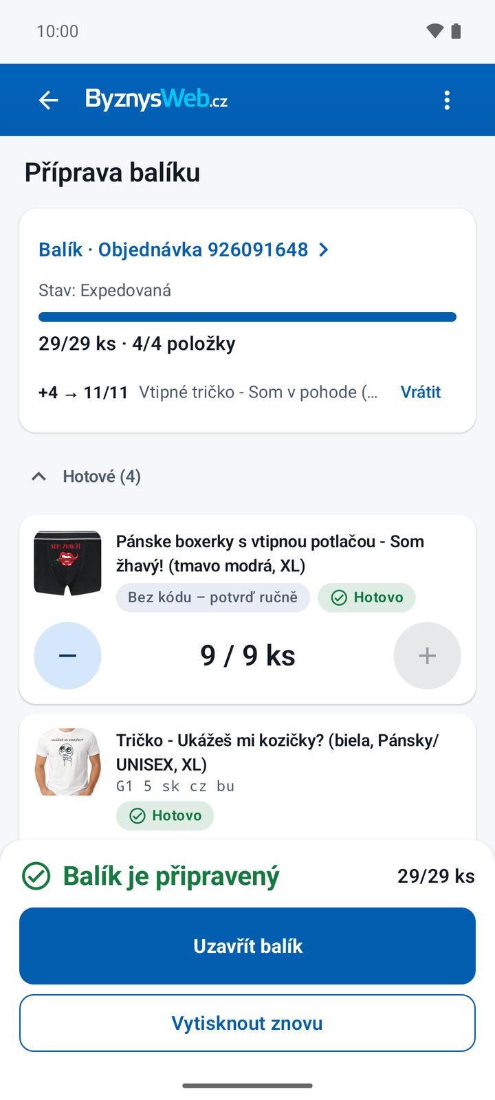 Kompletní balík – 29 z 29 kusů