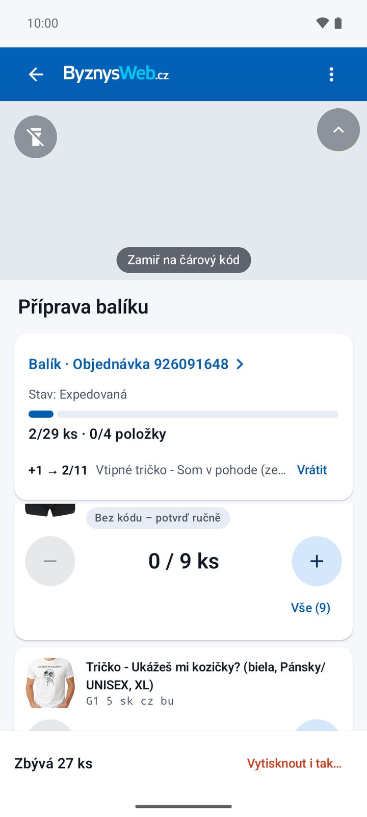 Příprava balíku s kamerou (náhled kamery nahrazen neutrální plochou)