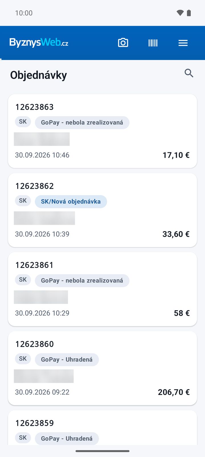Seznam objednávek s jazykovou verzí a stavem