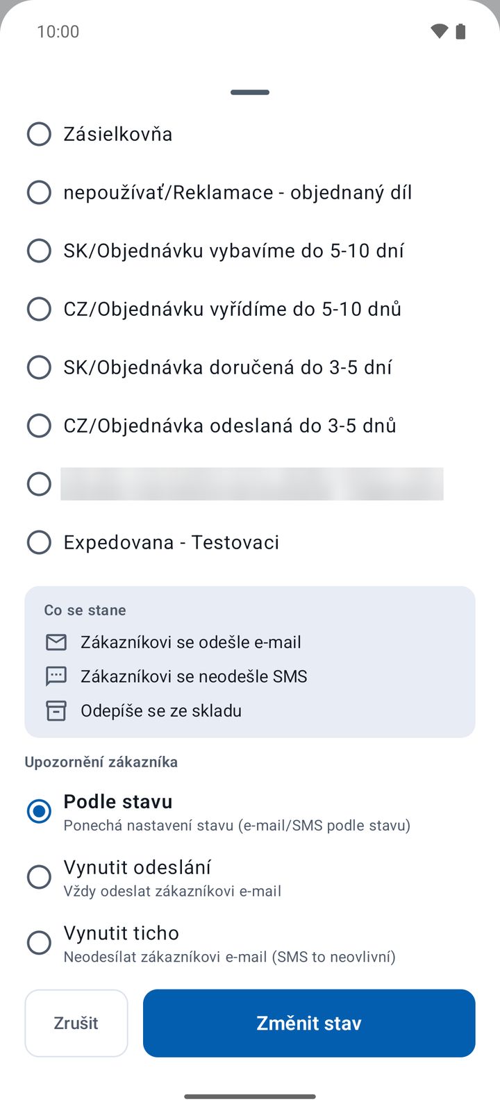 Změna stavu – „Co se stane“ a upozornění zákazníka