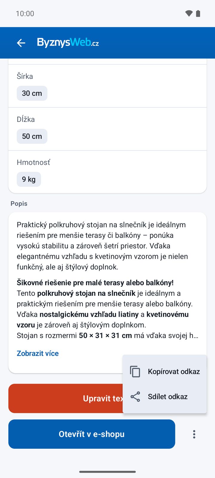 Kopírovat nebo sdílet odkaz na produkt