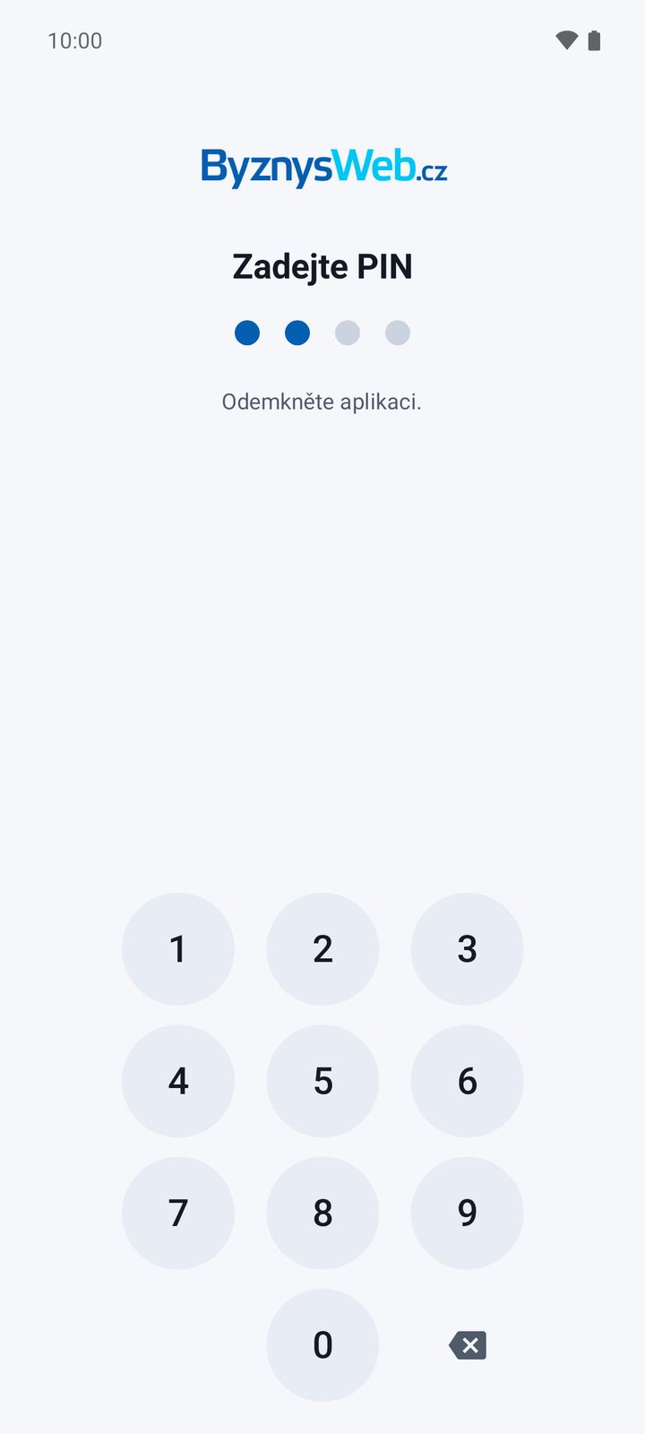 Odemknutí aplikace PINem nebo biometrií