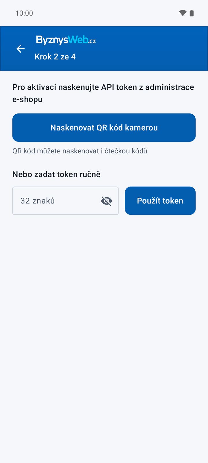 Aktivace – načtení QR kódu nebo zadání tokenu